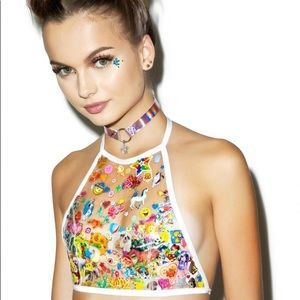 Dolls Kill Indyanna PVC Sticker Rave Halter Top
